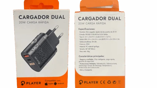 CARGADOR DUAL PLAYER 20W